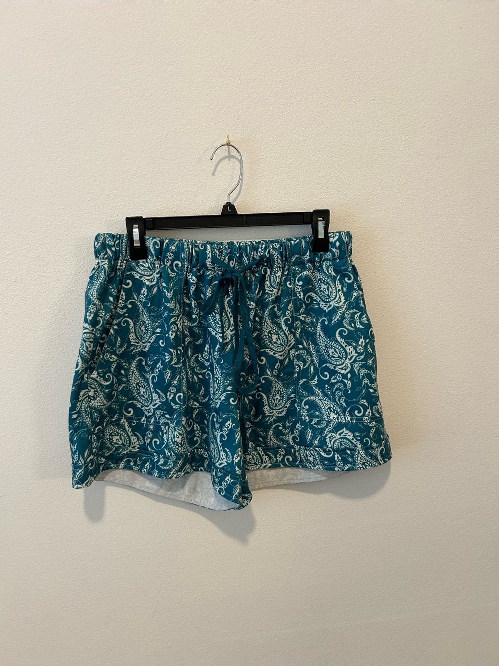 Women's Teal Paisley Lounge Shorts with Drawstring - Picture 1 of 3